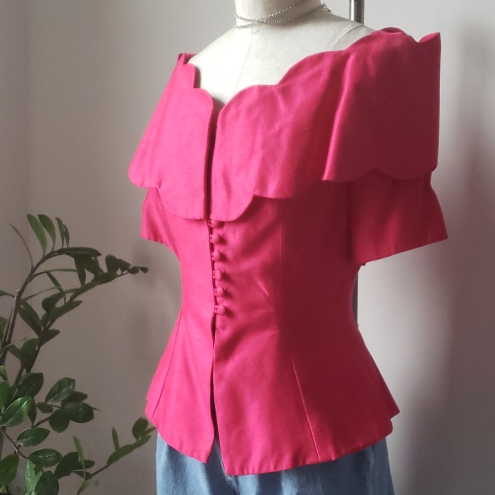 Vintage 80s Handmade Scalloped Neckline Peplum Top